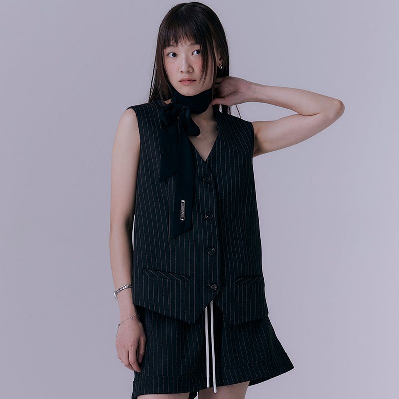 Classic stripe single vest jacket (BLACK)