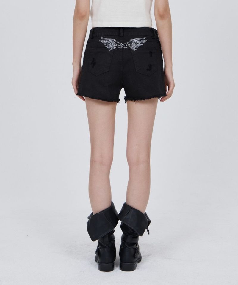 calloutnewyear(cony)(コールアウトニューイヤー(コニー))の「CONY WING EMBROIDERY CUT-OFF SHORTS / BLACK(Pants)」