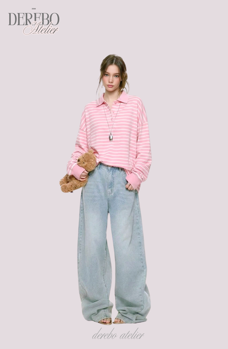 Pink Stripe Loose Collar Tee