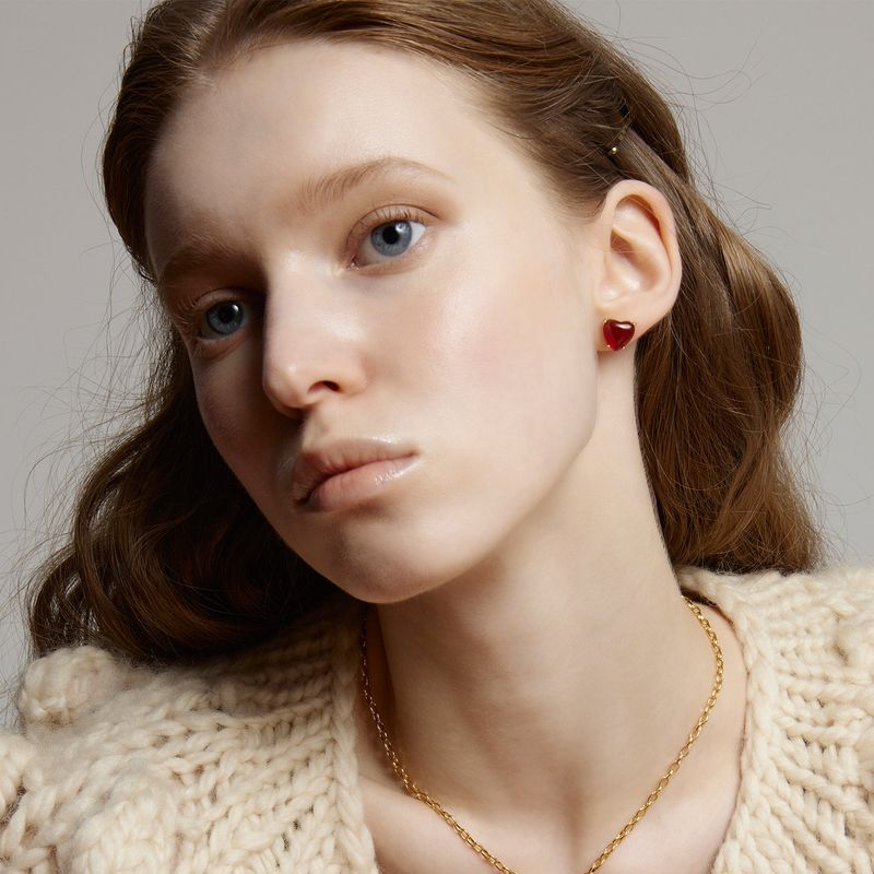 Petite Heart Earrings_Red