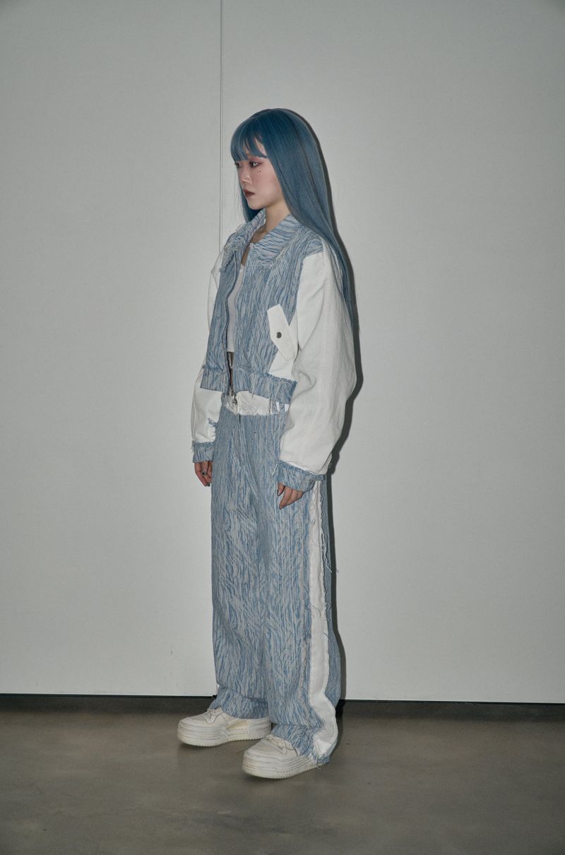 jacquard denim pt - white