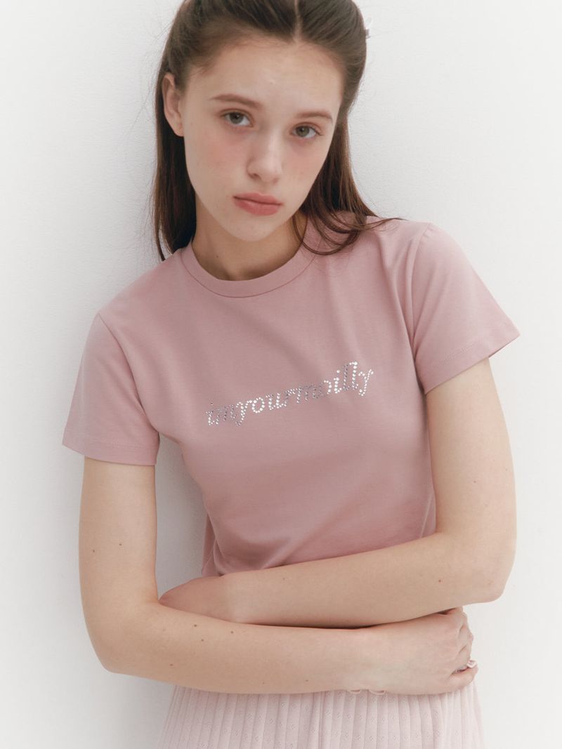 MOILLY(モイリー)の「Crystal Hotfix T Pink(Tops)」