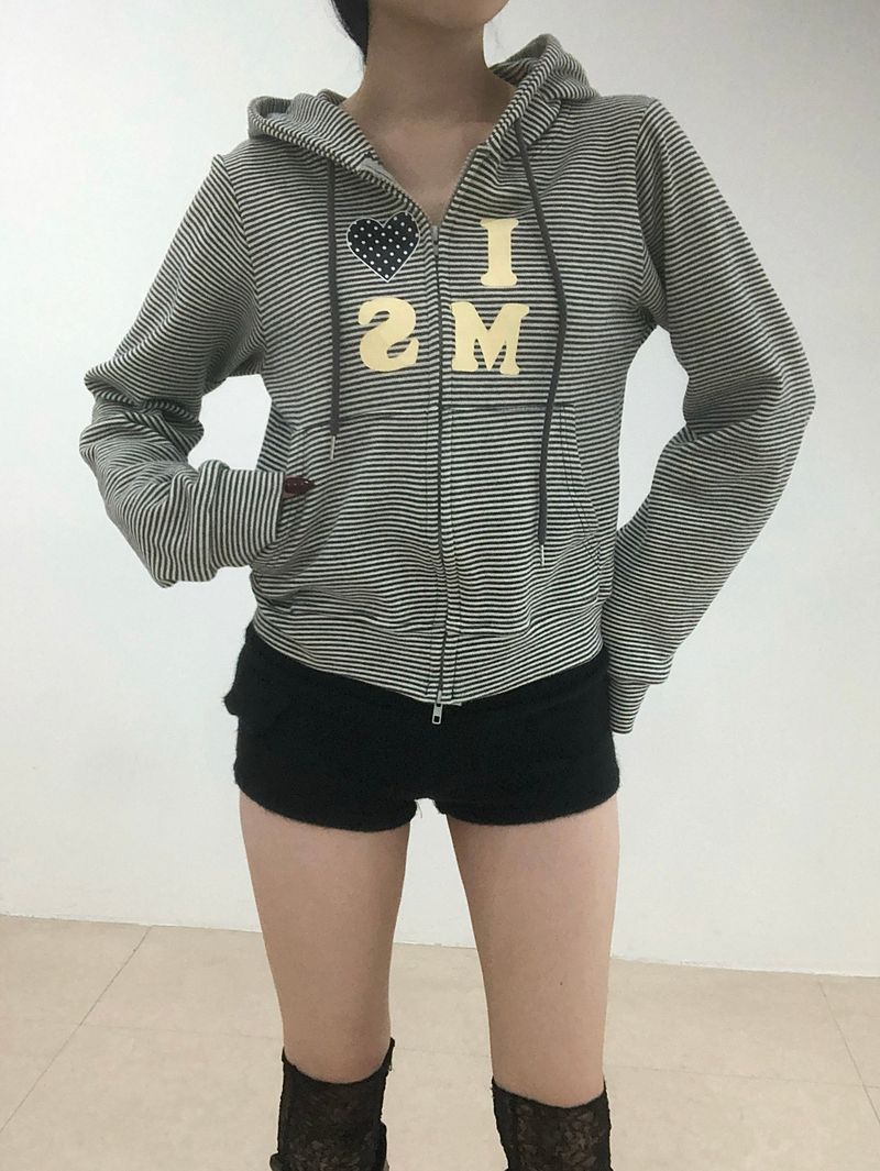 Heart Dot Stripe Hoodie Zip-up