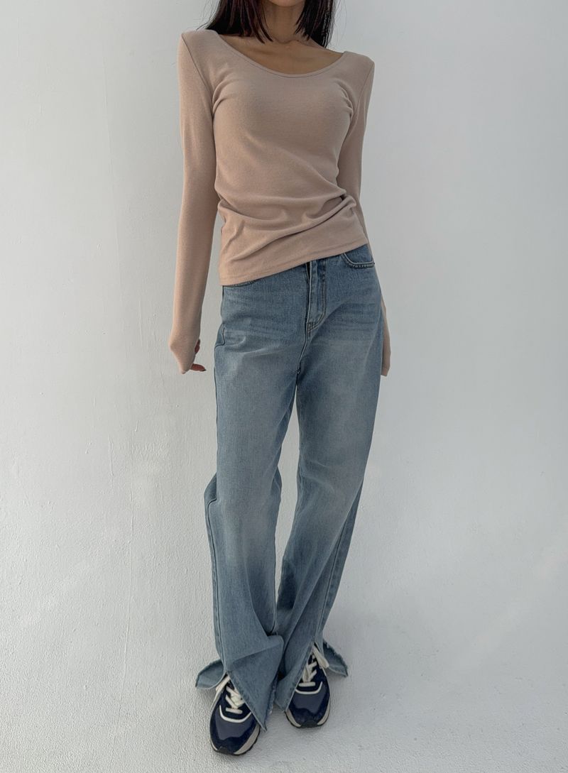 Napping V-neck Long Sleeve T-shirt