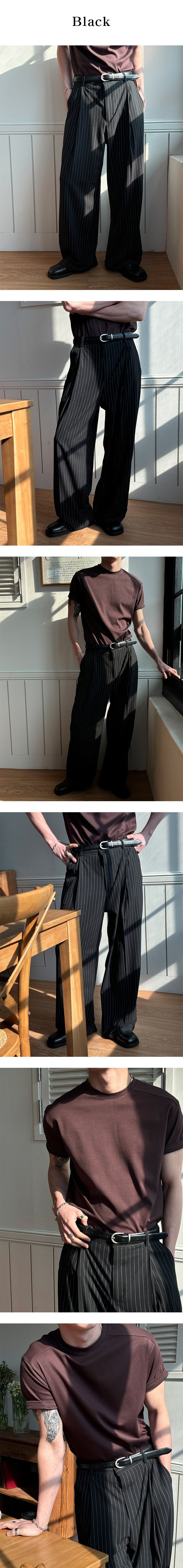  [S/S] Low stripe wide slacks(3color)