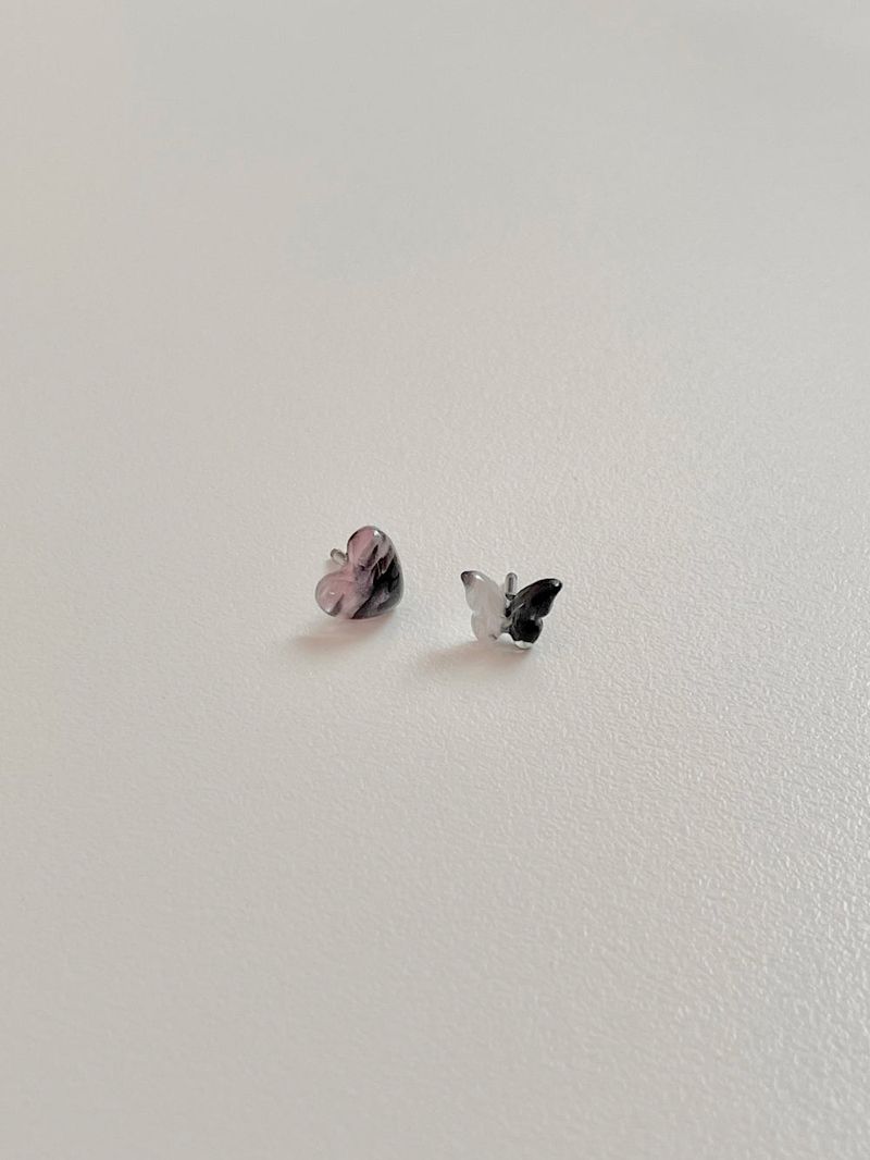 Glitter butterfly heart piercing / 3 colors / 2 option