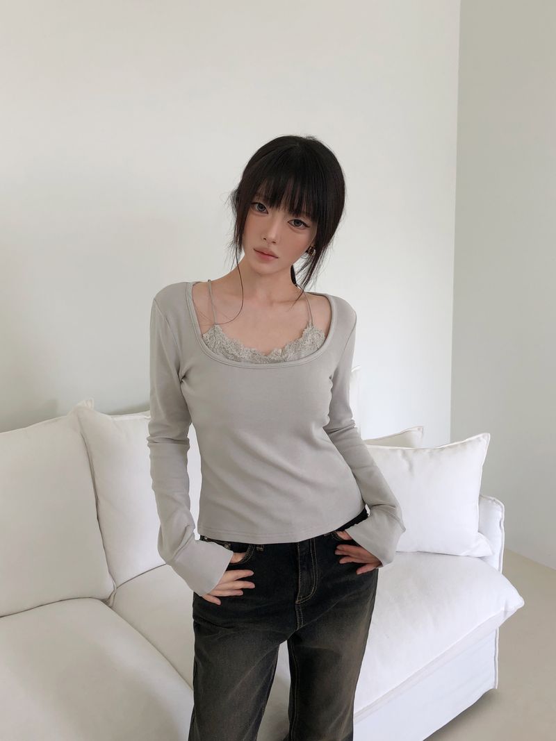 Mapin U-Neck Layered Long-Sleeve T-Shirt