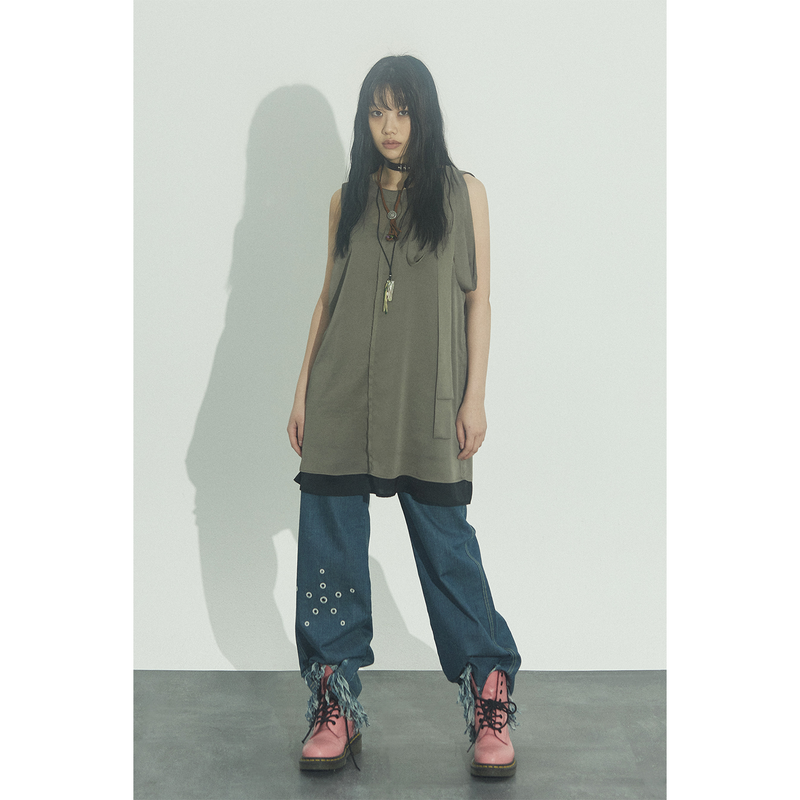 RIBBON MINI DRESS: KHAKI