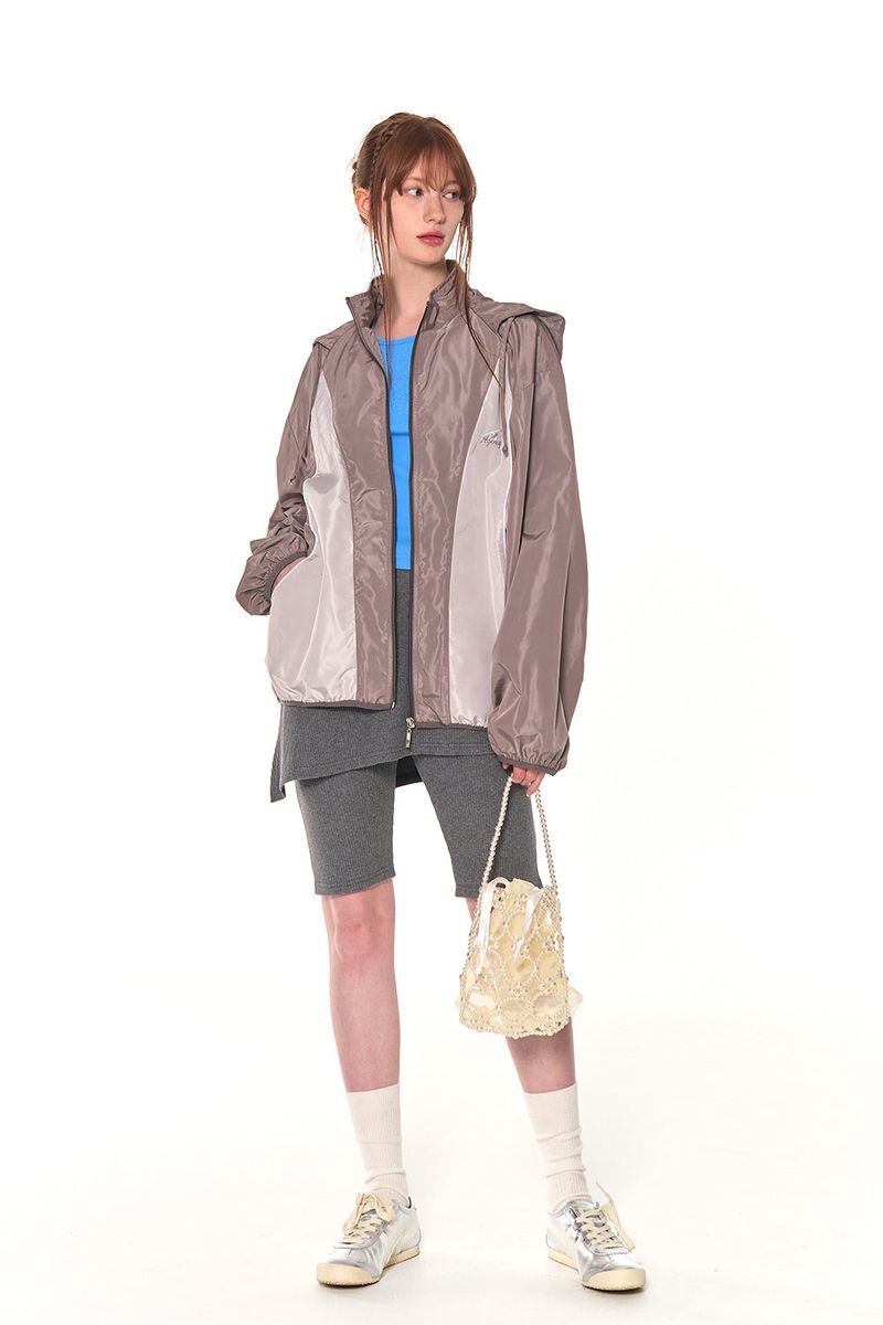 ZIZE PIPING WINDBREAKER  (BROWN)