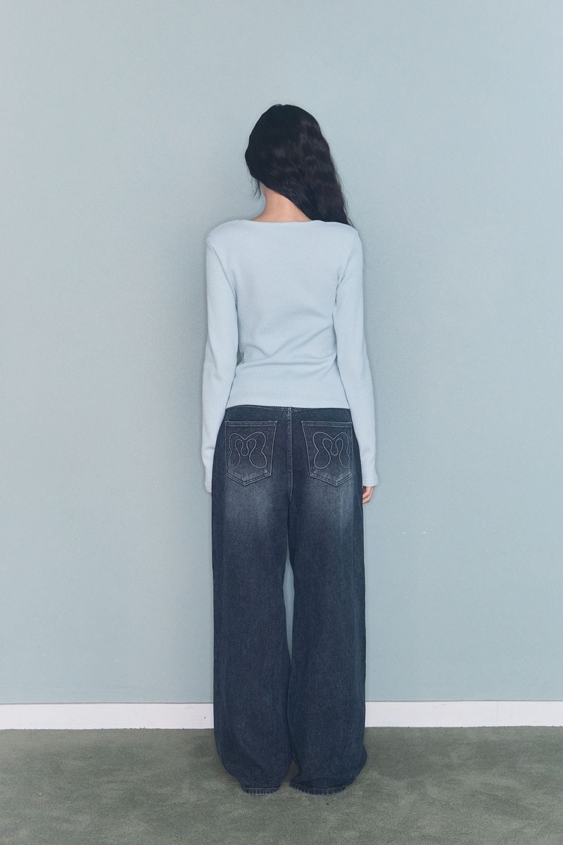 STITCH LINE WIDE DENIM PT DARK NAVY