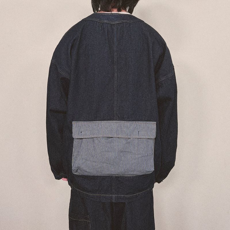 stripe patch denim cardigan_blue