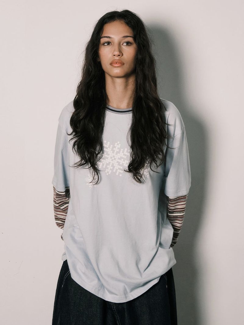 NYXX（エヌワイエックスエックス）の「KNITTED LAYERED L/S (LIGHT BLUE)（Tops）」