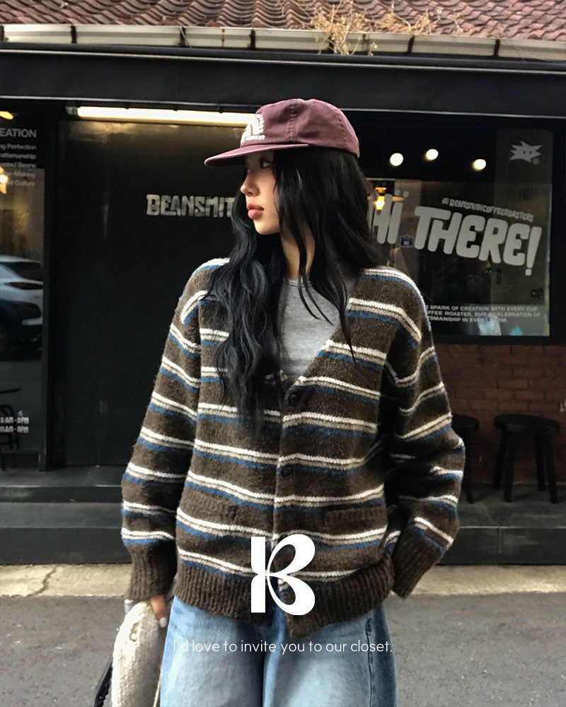 [ORIGINAL] Sand Stripe Oversized Wool Cardigan