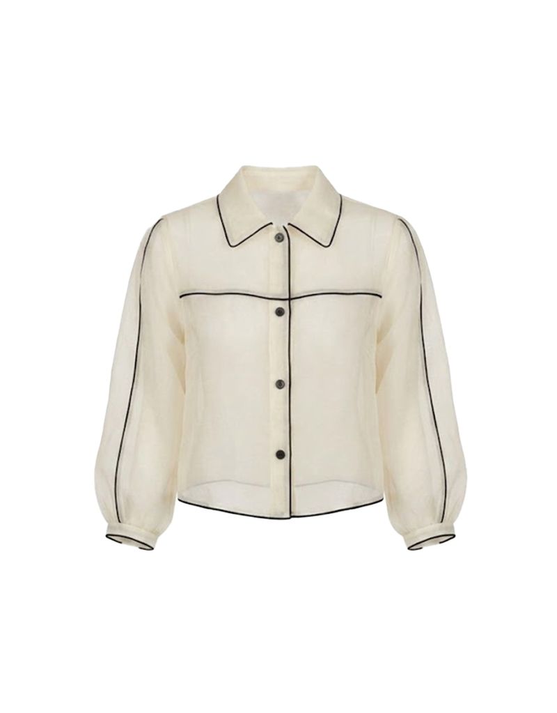 [PRE- FALL] Eliane Sheer Piping Crop Shirt Jacket Ivory
