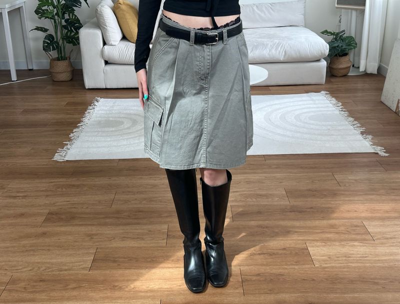 washed cargo midi skirt