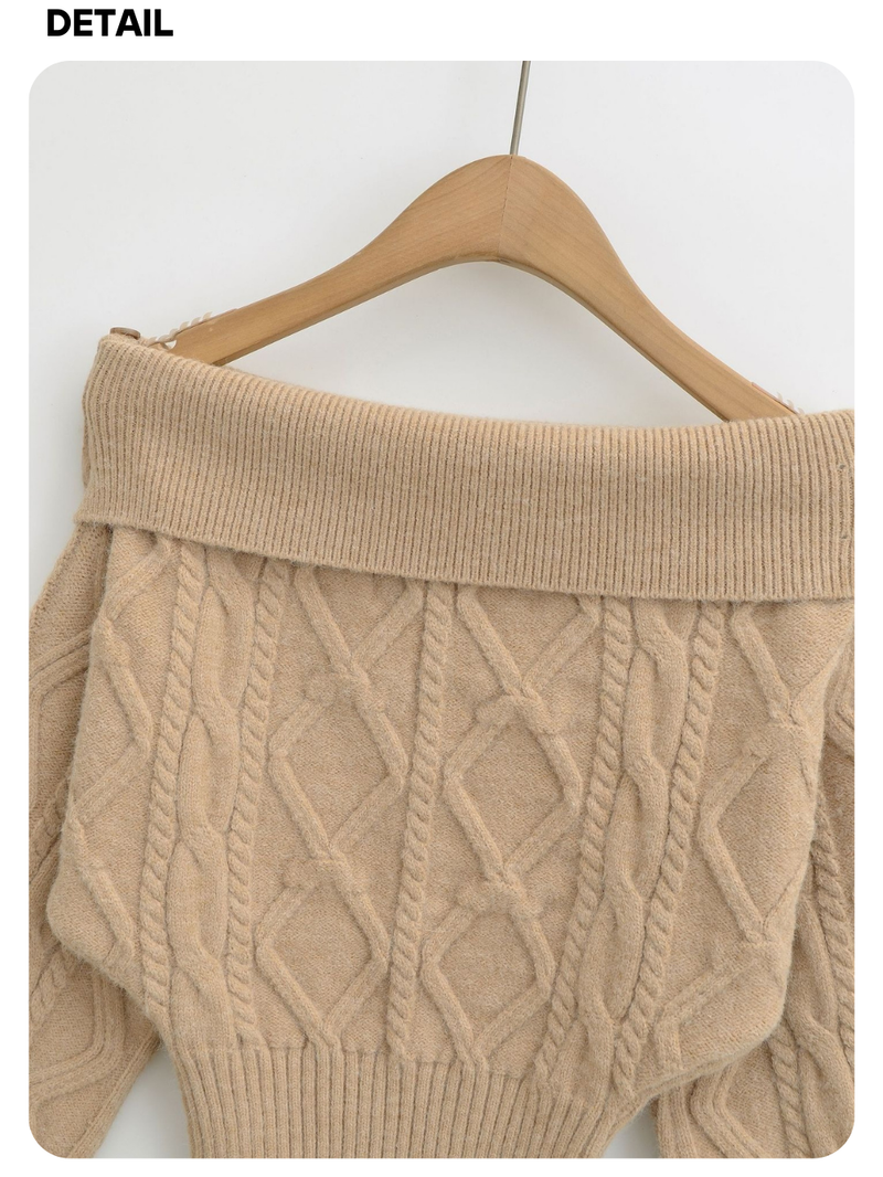 Fair Isle Off-Shoulder Twisted Knitwear