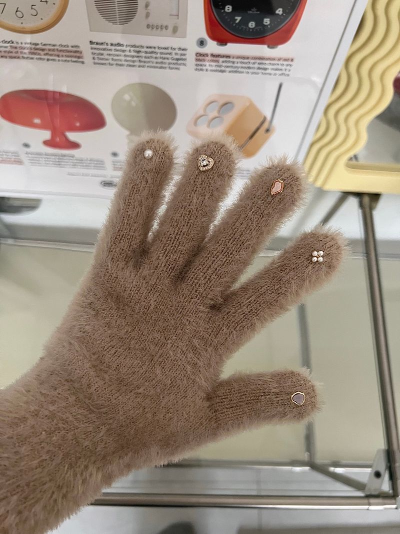 RGO Ballet Core Ribbon Jewelry Year-end Look Hip Cubic Long Heating Fleece-Lined Fur Mink Black White Brown Beige Gloves (Select 3 Colors)