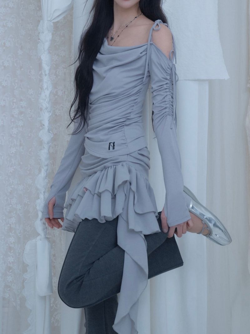 Cats Draping One-Shoulder Top
