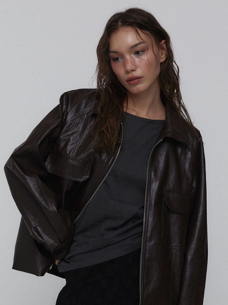visus（ビスス）の「Eco Leather Bomber Jacket_Brown（Jackets/Outerwear）」