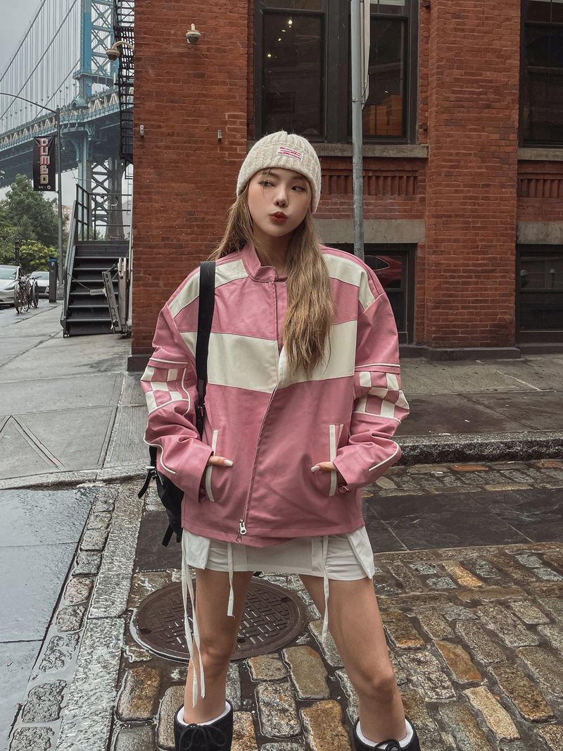 (UNISEX)モーターチェッカーオーバーライダージャケット