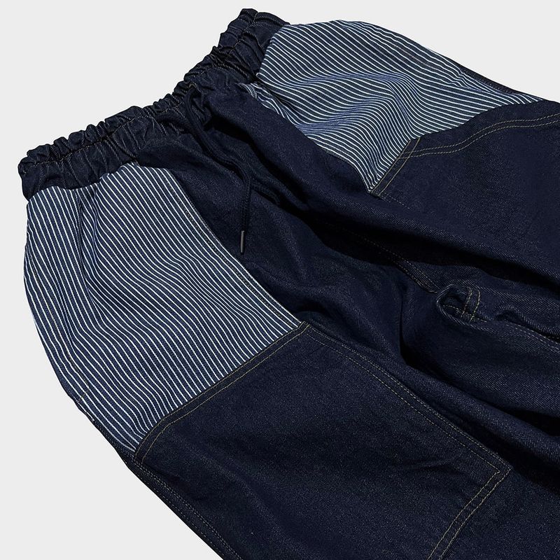 stripe patch denim pants_blue