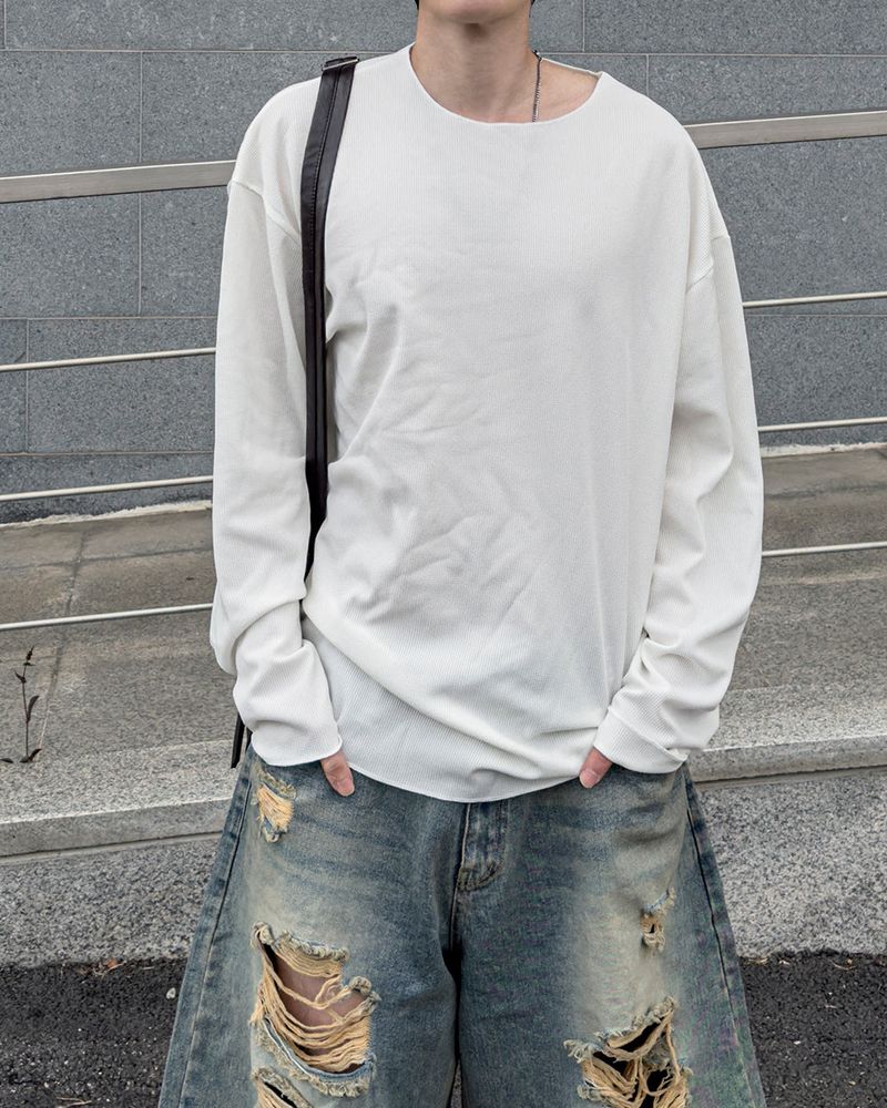 シアーローエッジワッフルロングスリーブ