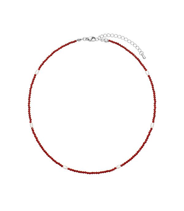 Rice pearl bead necklace-Red