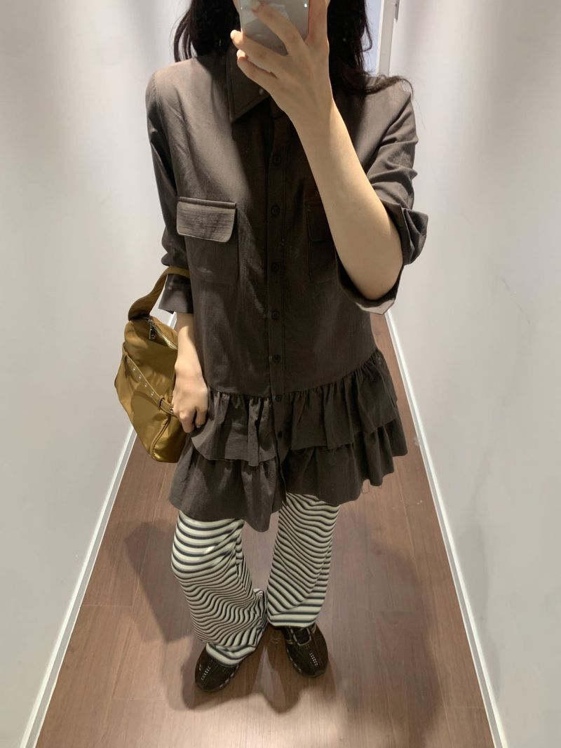 Lamb Buck Shirt Frill Dress (2color)
