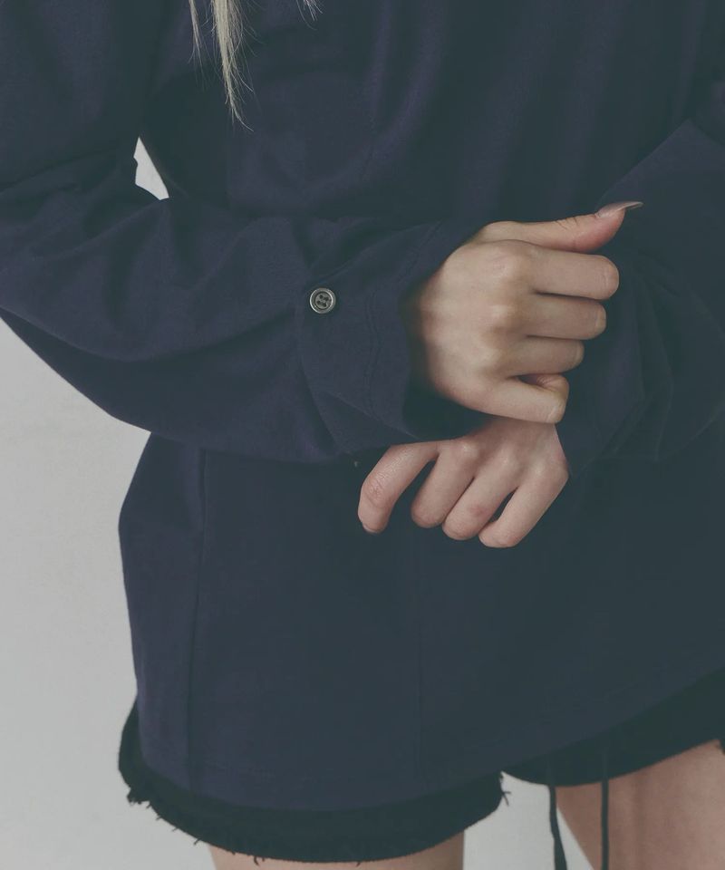 Button Roll-Up Loose-Fit Long Sleeve [Navy]
