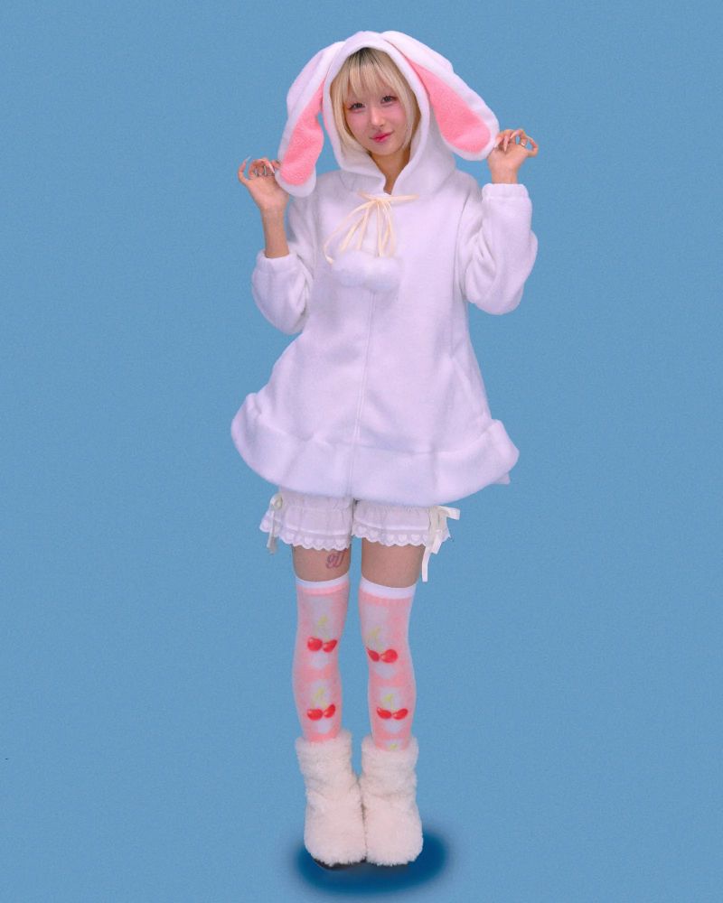 rabbit ear pom-pom hood (2color)