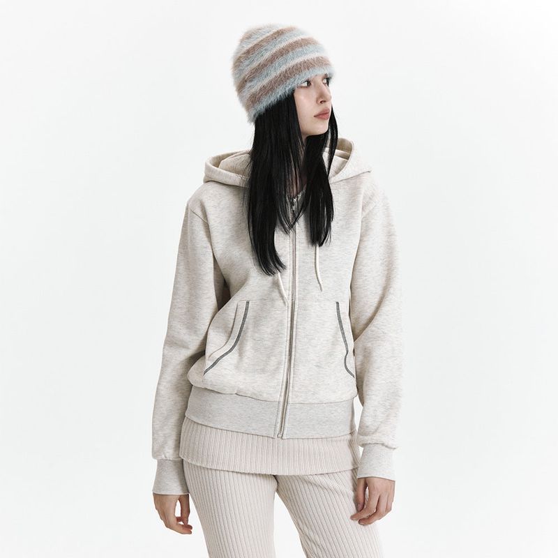 C VELVET LOGO FLEECE ZIP-UP HOODIE_OATMEAL