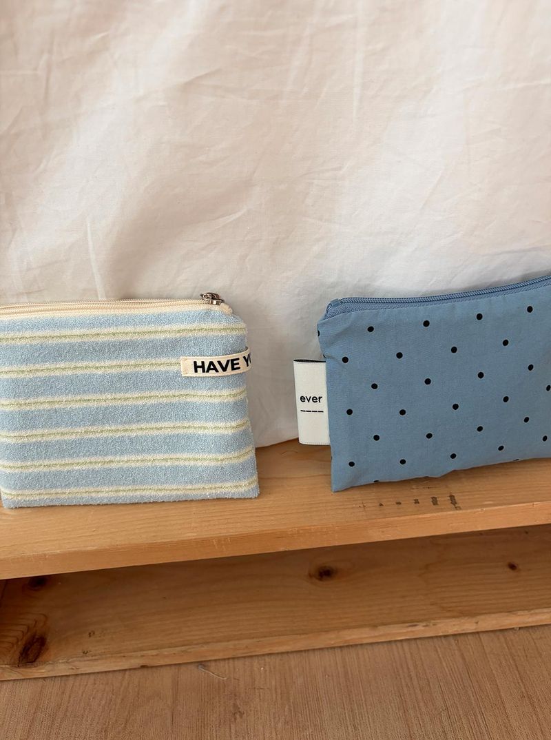 Terry candy stripe flat pouch - blue , M size