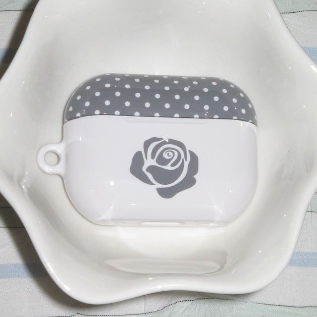 Rose polka-dot gray glossy AirPods case