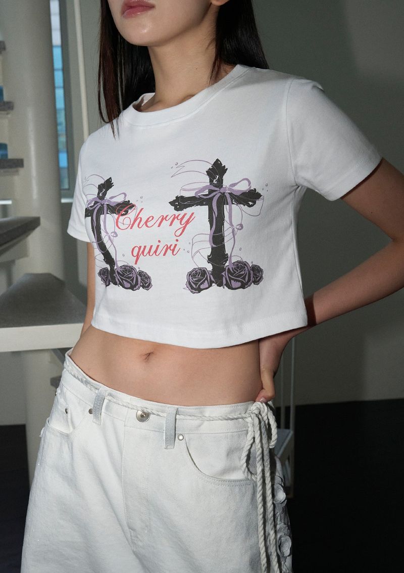 cross roses tee - white