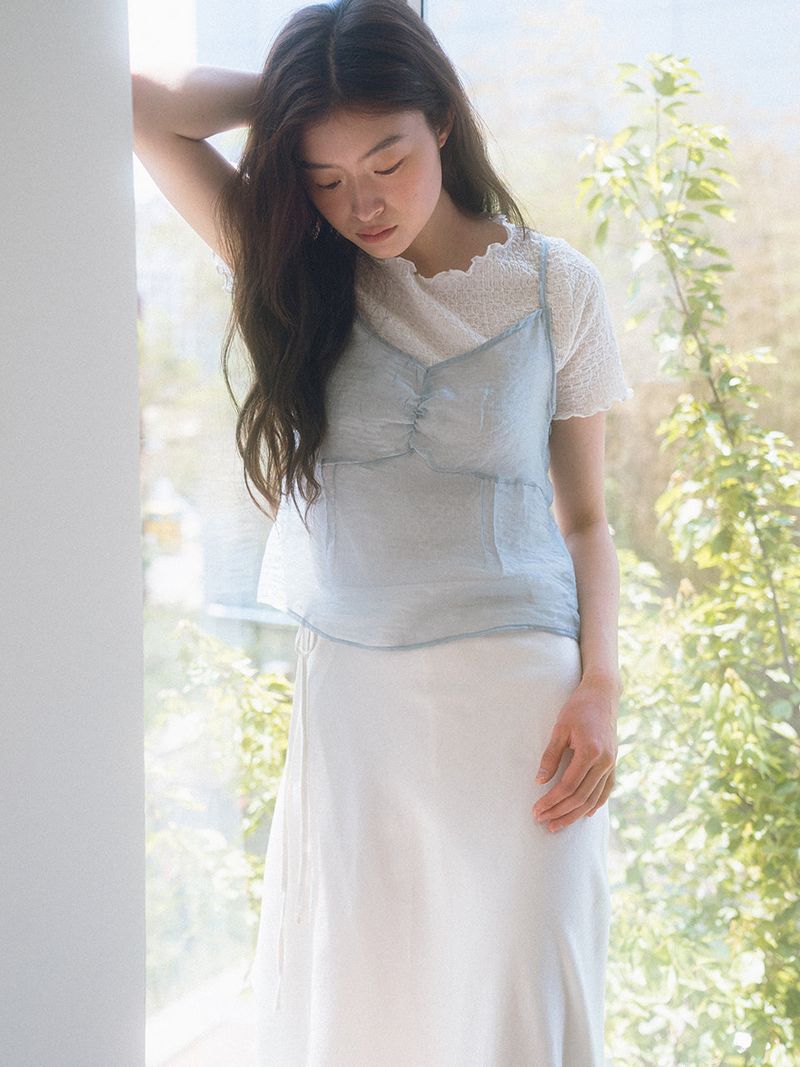 Shirring Bustier Top - Sky blue