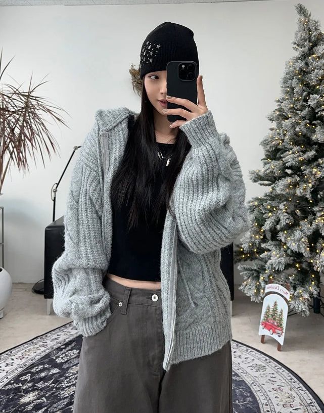Ruin Heavy Wool Knit Hooded Zip-Up