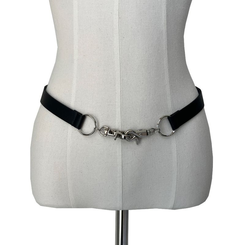 Double hook line black leather belt (Black)