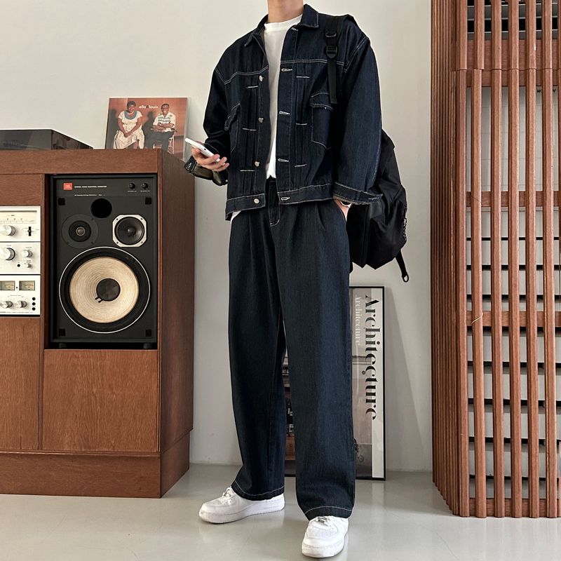 LMN log Oversized fit stitch denim setup jacket (2 colors)