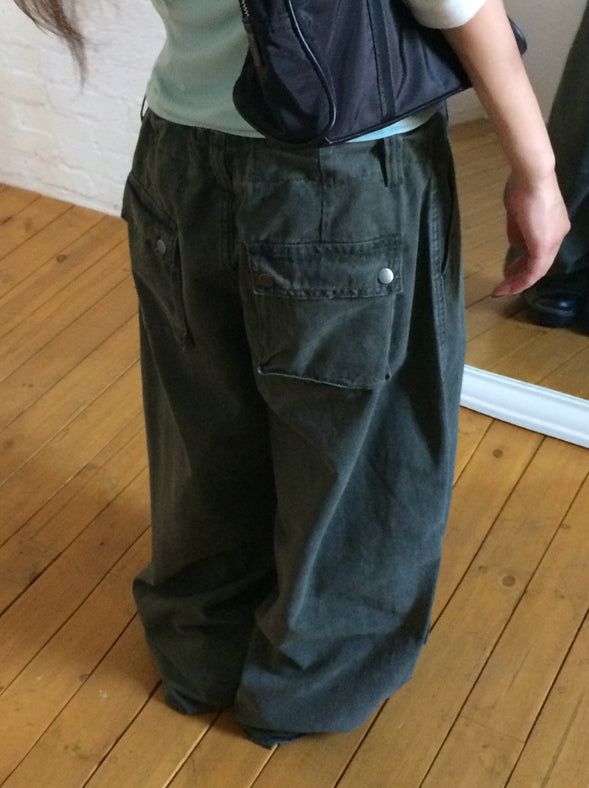 Nako String Pintuck Pocket Washing Wide Pants