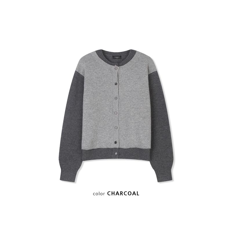 Layered wool knit cardigan(Charcoal)