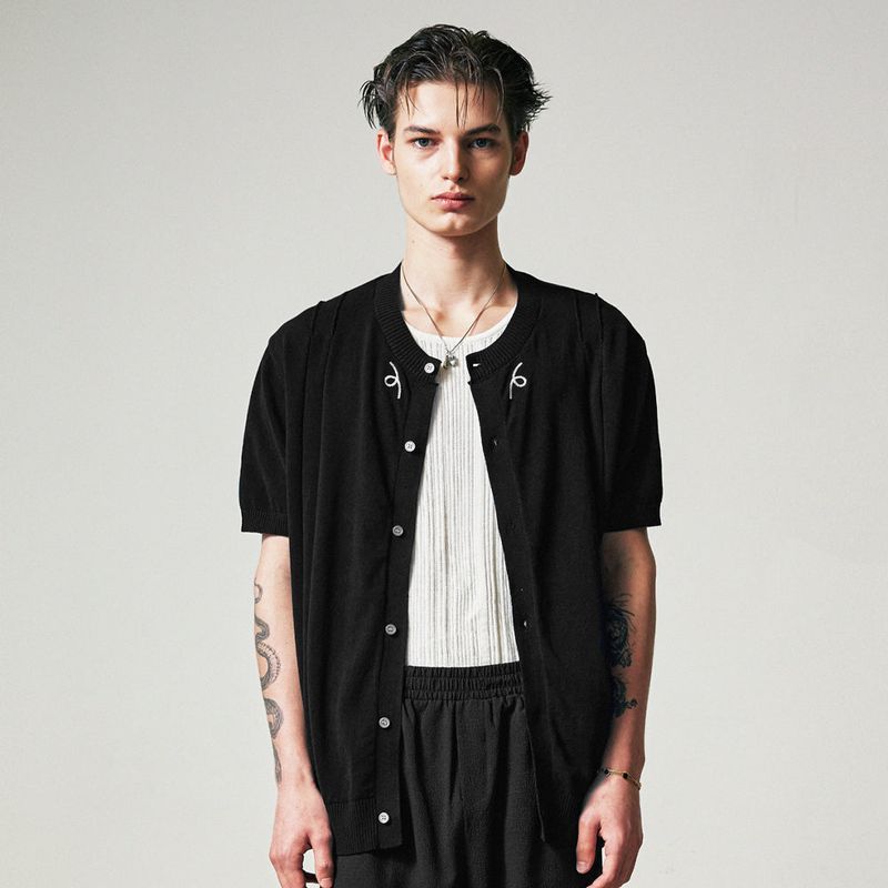 S SY（エスエスワイ）の「filigree half sleeve summer cardigan black（Tops）」