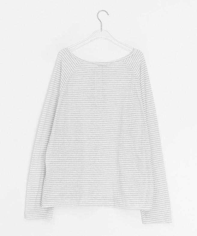 Dre Stripe Summer Button Off-Shoulder Long Sleeve Tee
