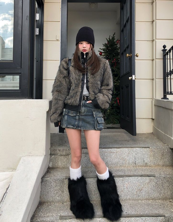 Casey High Neck Leather Fur Jumper