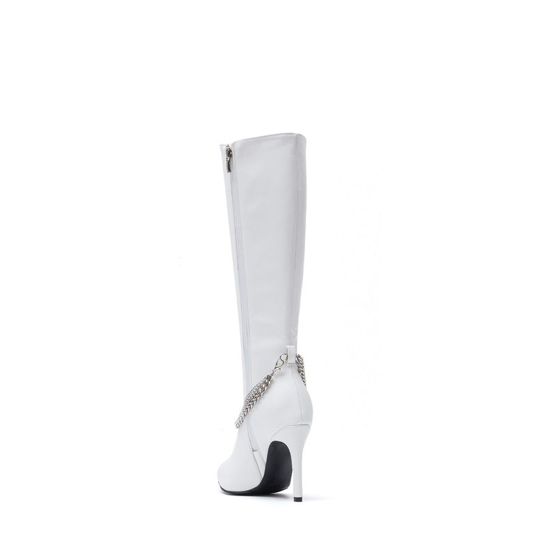 Chain Stiletto Boots Heel(White)