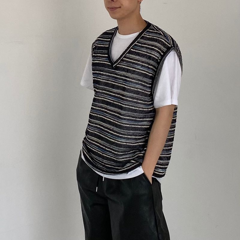 Net see-through dangara v neck knit vest 2C