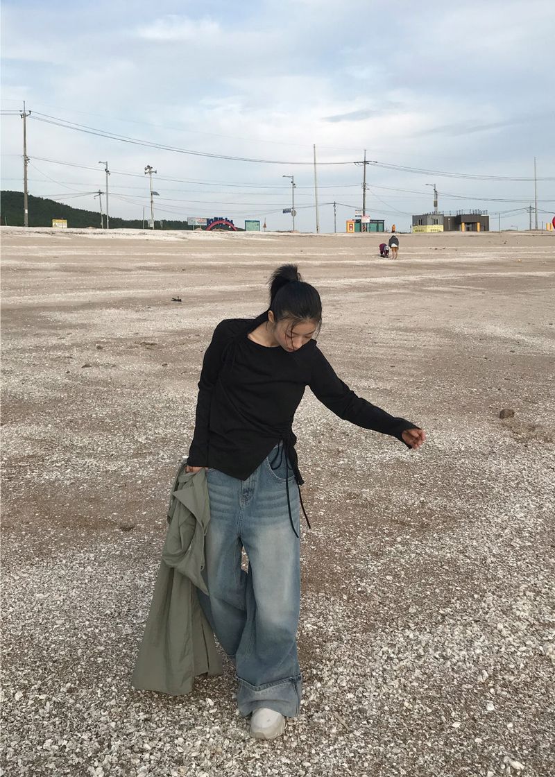  CUFFED WIDE DENIM PANTS