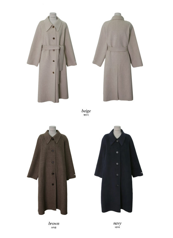 [SHOPPERMADE] ハンドメイドシングルロングウールコート (3color)