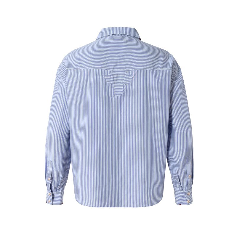 SIGNATURE BACK PATCH HAND-STITCHED CROSS PATCH POCKET STRIPED SHIRT