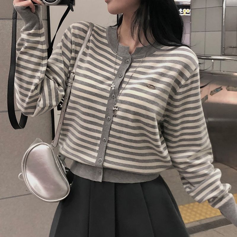 [BELLIDE MADE] Lucky, round stripe cardigan