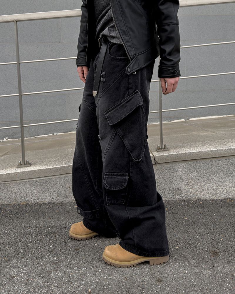 Sel Distressed Cargo Wide Denim
